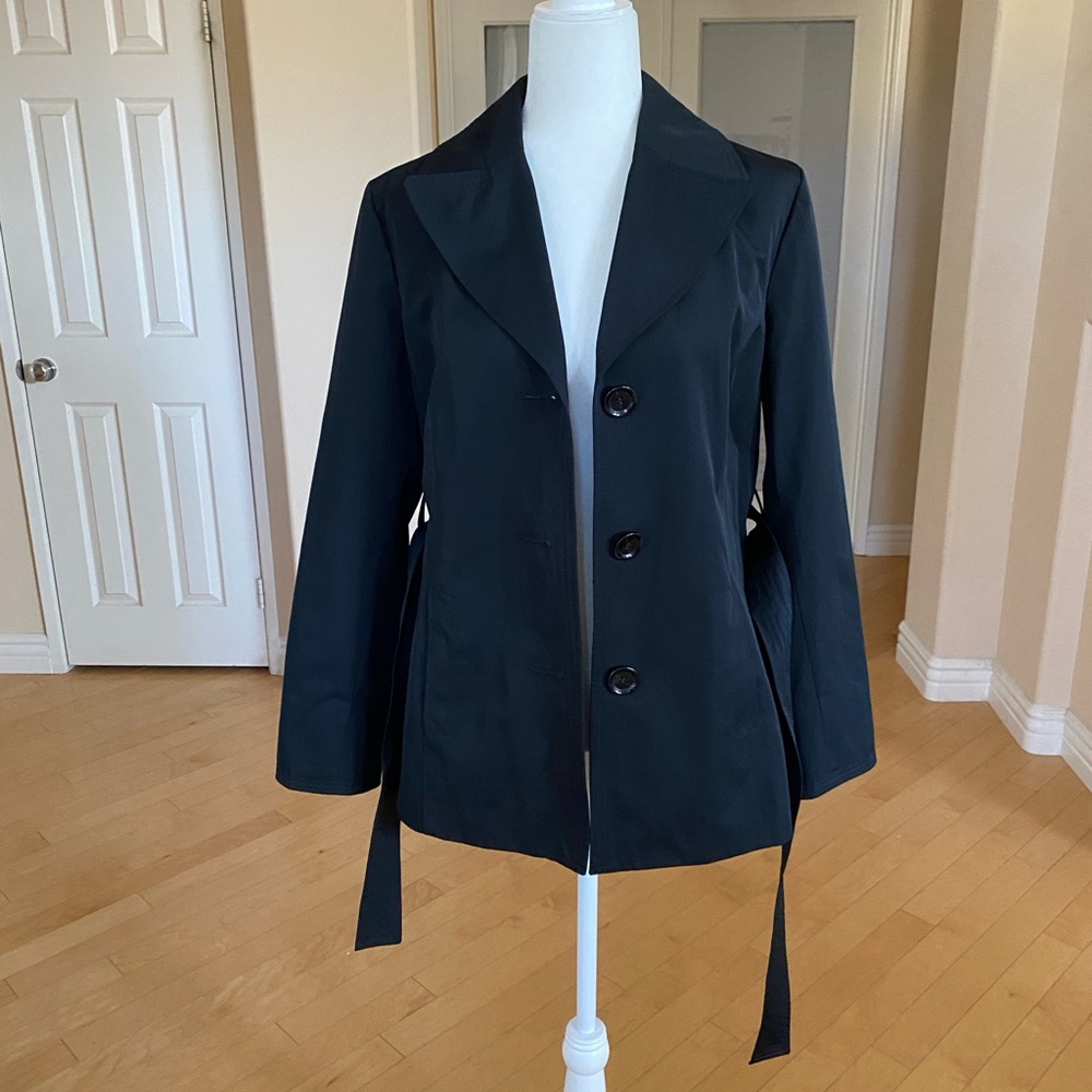 NWT Ellen Tracy Black Trench Coat Tailored Classic Design - Picture 6 of 9